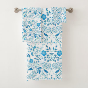 Patrón de estilo de bordado floral azul blanco