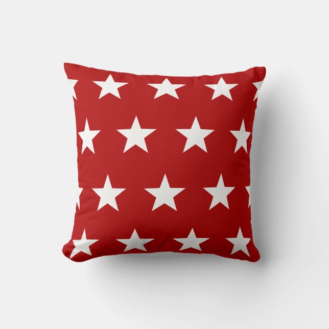 Patrón de estrella blanca en Cojín decorativo rojo (Anverso)