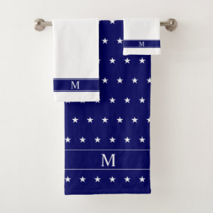 Patrón de estrella blanca y monograma en azul mari
