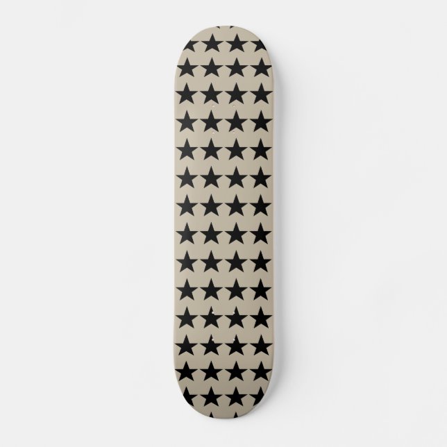 Patrón de Estrellas Beige y Negro Skateboard (Anverso)