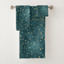 Patrón de estrellas doradas y azul verdoso en un c
