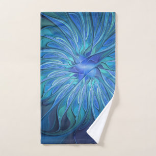 Patrón de fantasía de flor azul, arte fractal abst