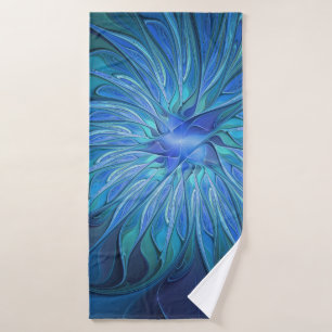 Patrón de fantasía de flor azul, arte fractal abst