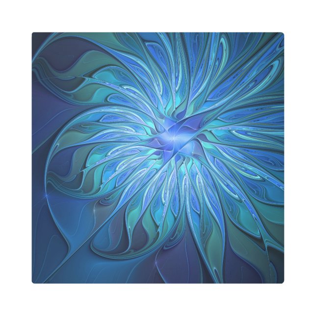 Patrón de fantasía de flor azul, arte fractal abst (Anverso)