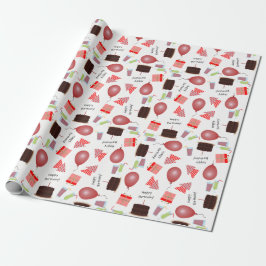 Patrón de Feliz Cumpleaños en Papel de Regalo Rojo