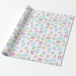 Patrón de Feliz Cumpleaños en Papel de Regalo Rosa