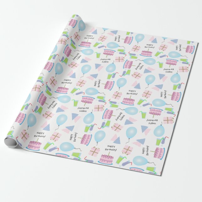 Patrón de Feliz Cumpleaños en Papel de Regalo Rosa (Desenrollado)