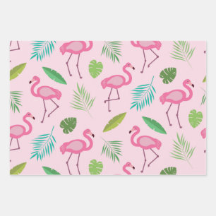 Patrón de flamingo rosa con hojas tropicales