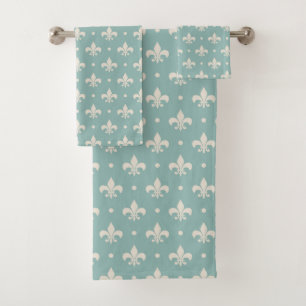 Patrón de Fleur De Lis gris sobre fondo turquesa