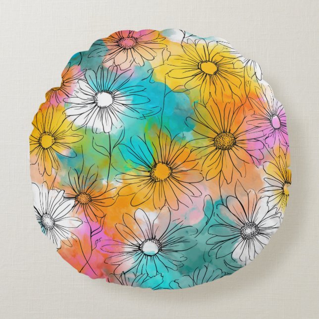 Patrón de flor de primavera suave almohada circula (Anverso)