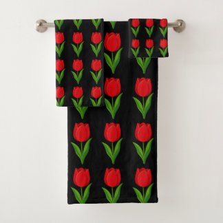 Patrón de Flor de Tulipán Rojo Moderno sobre Negro
