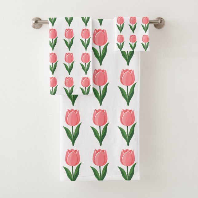 Patrón de flor de tulipán rosa moderno sobre blanc (In situ)