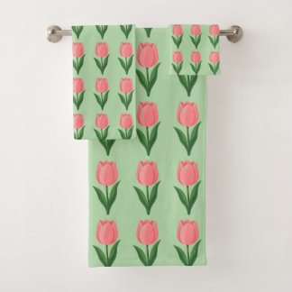 Patrón de flor de tulipán rosa moderno sobre verde