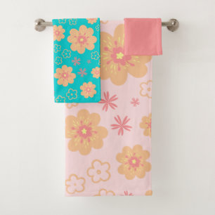 Patrón de flor dulce retro y toalla de baño rosa
