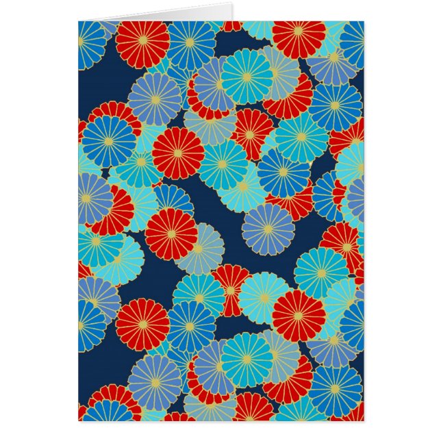 Patrón de flores Art Decó - azul, turquesa y rojo (Frente)