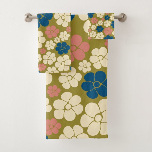Patrón de flores: azul, verde oliva, rosa y crema (In situ)