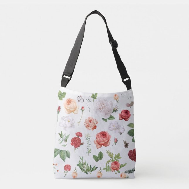 Patrón de flores, bolsa de cuerpo cruzado Rosa (Anverso)