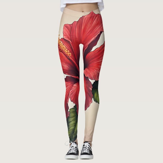 Patrón de flores de Hibiscus Leggings de impresión (Anverso)