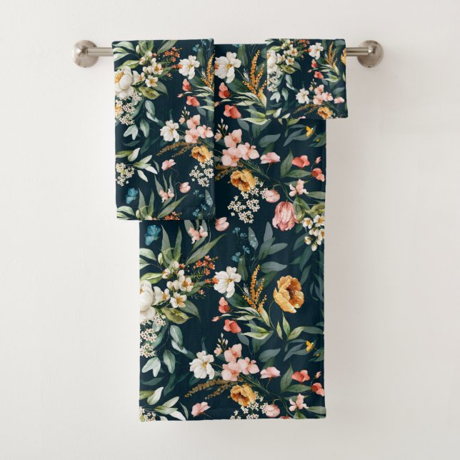 Patrón de flores de jardín de estilo azul oscuro (In situ)