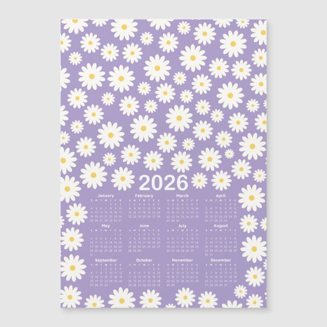 Patrón de flores de margarita del calendario 2026 (Anverso)