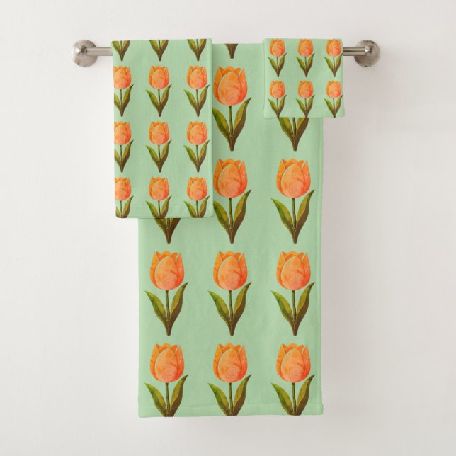 Patrón de flores de tulipán moderno sobre verde cl (In situ)