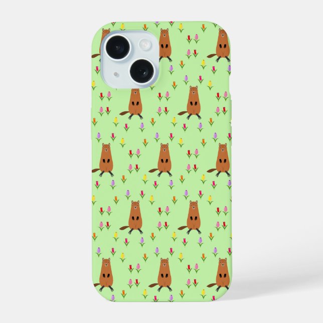 Patrón de flores de tulipán y marmota linda (Reverso )