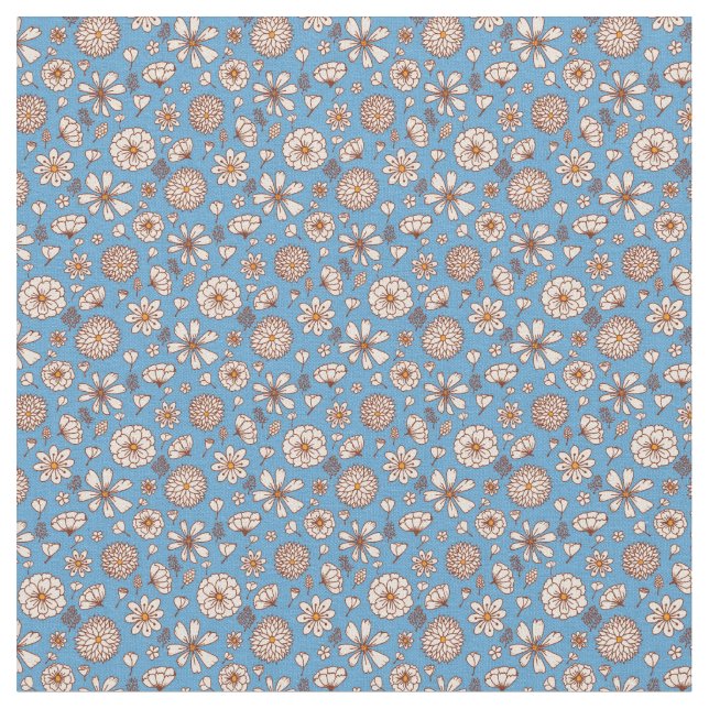 Patrón de flores florales fondo azul Tela (De cerca)