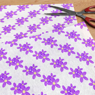 Patrón de flores moradas Papel de tejido blanco fl