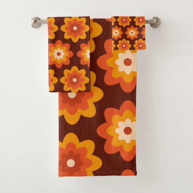 Patrón de flores naranja boho hippie retro groovy  (In situ)