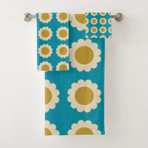 Patrón de flores pop retro Oro turquesa