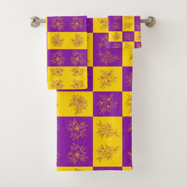 Patrón de flores Purpurinas moradas y doradas (In situ)