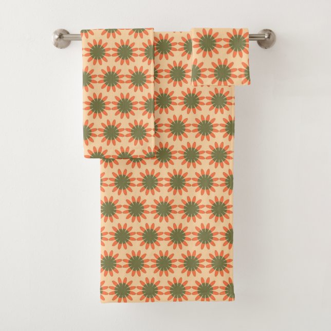 Patrón de flores retro naranja y verde (In situ)