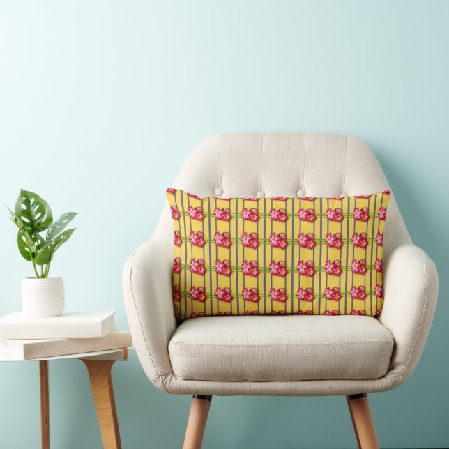 Patrón de flores rosadas en almohada lumbar amaril (Silla)