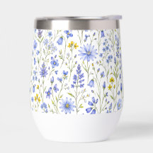 Patrón de flores silvestres acuarela azul amarillo