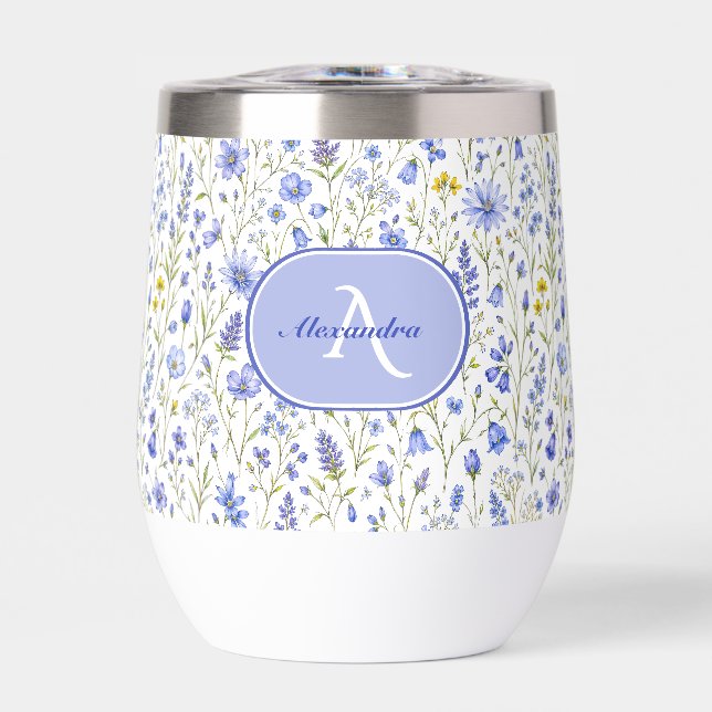 Patrón de flores silvestres de acuarela azul con n (Frente)