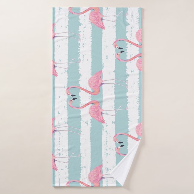 Patrón de fondo rayado Flamingo exótico (Toalla de baño)