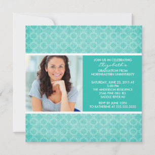 Patrón de foto turquesa de invitación a graduación