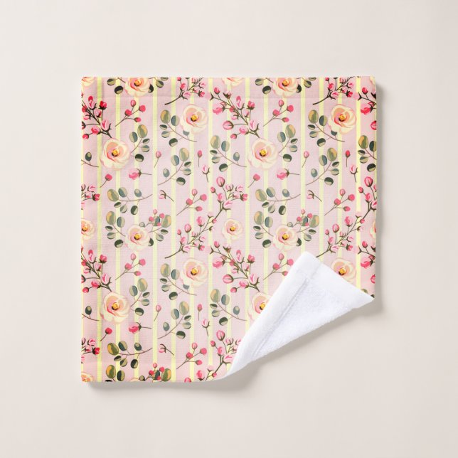 Patrón de franja floral rosa suave (Toallita)
