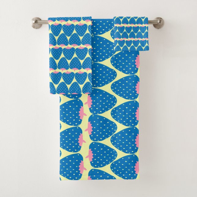 Patrón de fresa retro suave en azul y rosa (In situ)