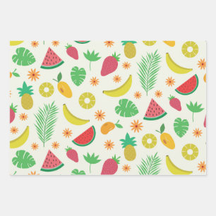 Patrón de frutas de verano y hojas tropicales lind