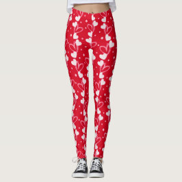 Patrón de garabatos de corazones, Rojo, Leggings