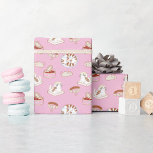 Patrón de gatito lindo en papel de regalo rosa