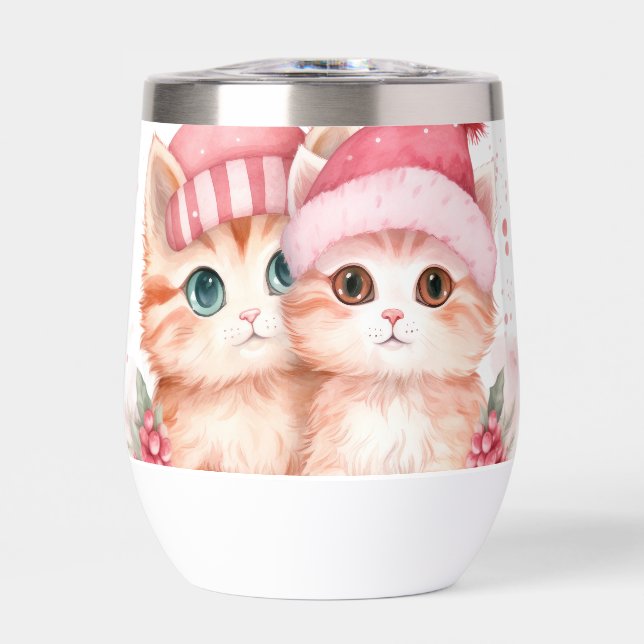 Patrón de gato de Navidades rosados (Frente)