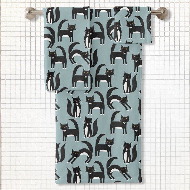 Patrón de gato de tuxedo negro y blanco (Black and White Tuxedo Cats pattern bathroom towel set)