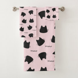 Patrón de gato negro lindo rosa Meow Kitty