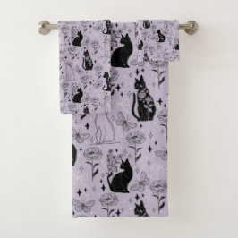 Patrón de gato negro místico y mariposa | Brujería