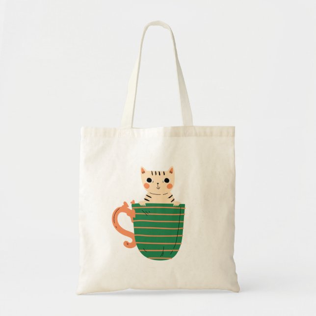 Patrón De Gato Y Taza Bolsas De Toque (Frente)