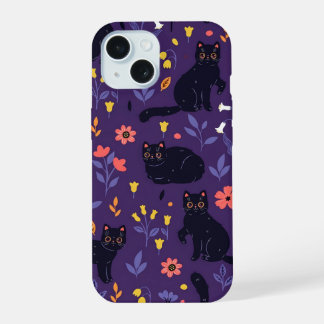 patrón de Gatos Negros y Flores Silvestres