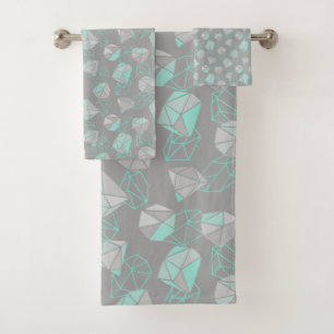 Patrón de Gemas Geométricos Modernos Gris y Aqua