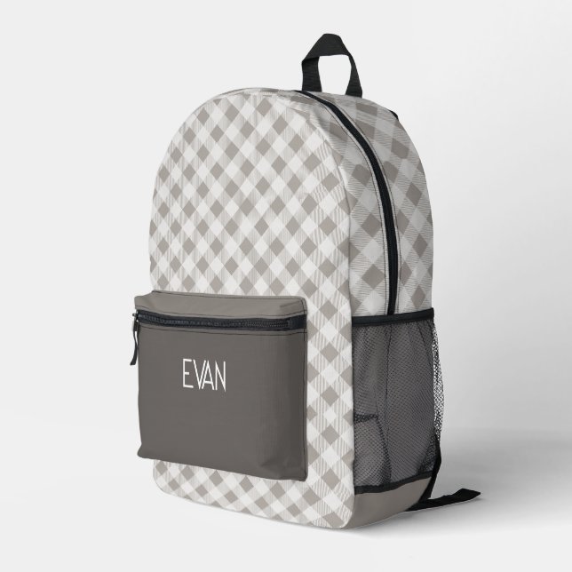 Patrón de Gingham Gris Clásico Bolsas Personalizad (Esquina derecha trasera )